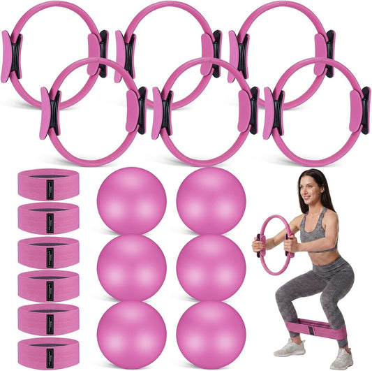 Seenelling 18 Pcs Pilates Ring and Ball Bulk Home Pilate Kit