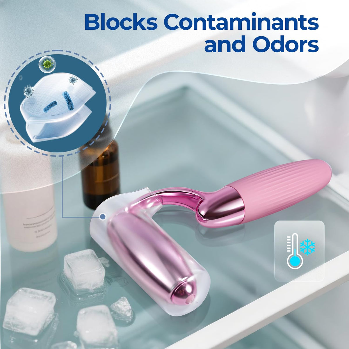 MORGLES Ice Roller for Face, Professional Face Roller Cryotherapy Tool to Reduce Puffiness, Redness & Headaches, Tighten Skin and Improve Lymphatic Drainage with Ergonomic Handle (Pink)