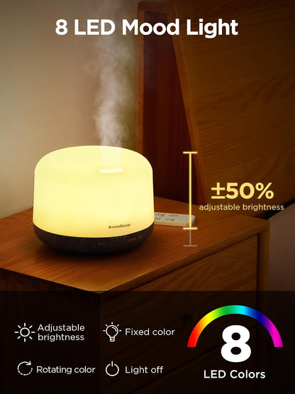 InnoGear 500ml Essential Oil Diffuser with Remote Control, Premium Ultrasonic Aromatherapy Diffusers Mother's Gift Scent Humidifier Vaporizer Auto-Off Timer for Large Room Home, Yellow