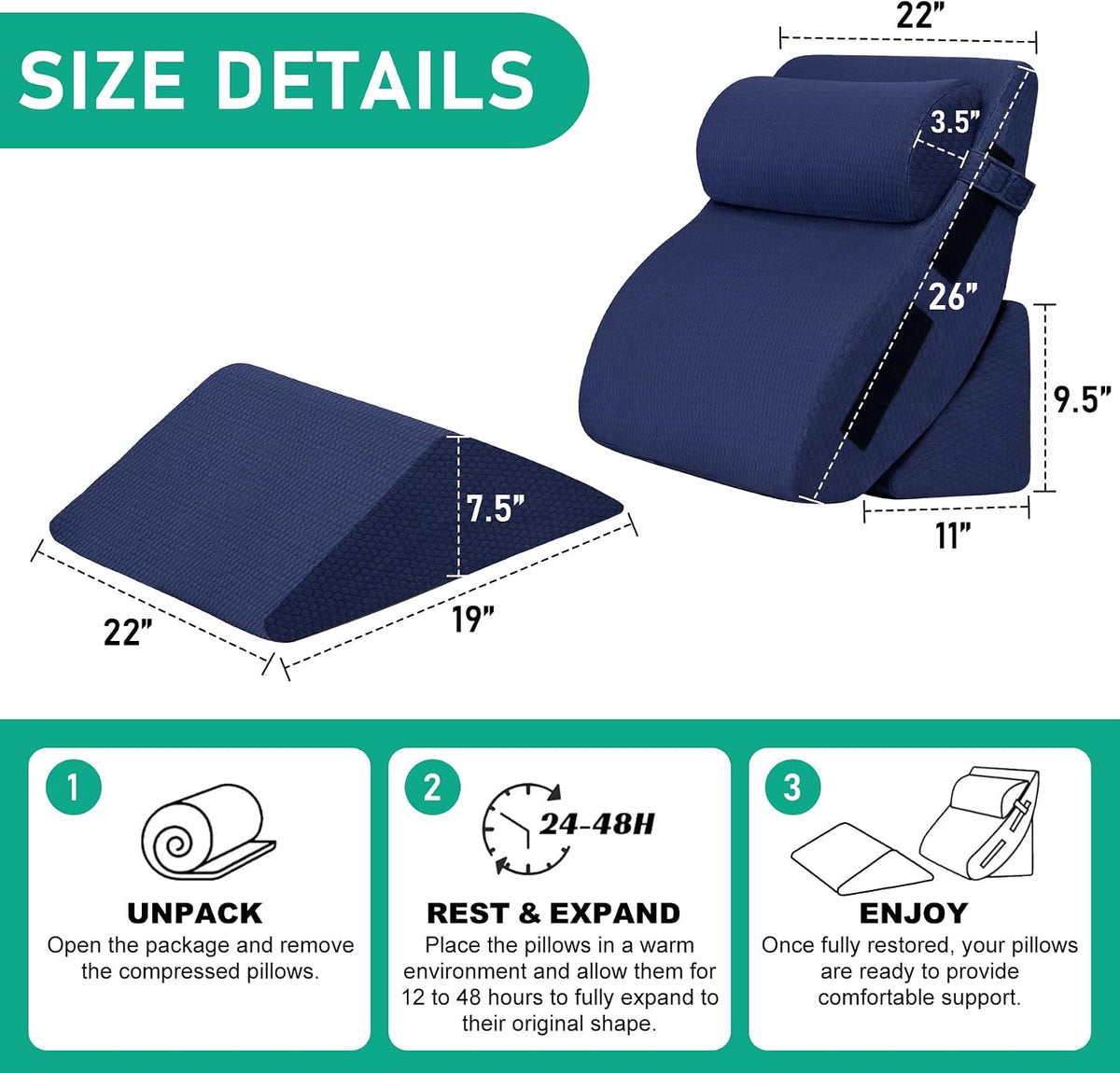 4PCS Wedge Pillow Set for After Surgery, White/Grey