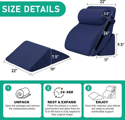 4PCS Wedge Pillow Set for After Surgery, White/Grey