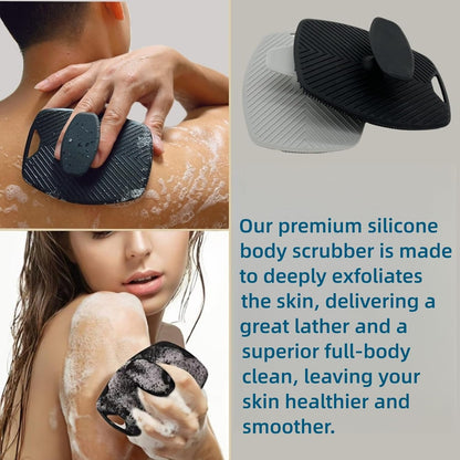 2 Pack Silicone Body Scrubber, Highly Elastic Bristles Handheld Brush for Shower, Lather Well and Gentle Exfoliating, Makes Skin Smooth, for Women and Men, Black and Gray