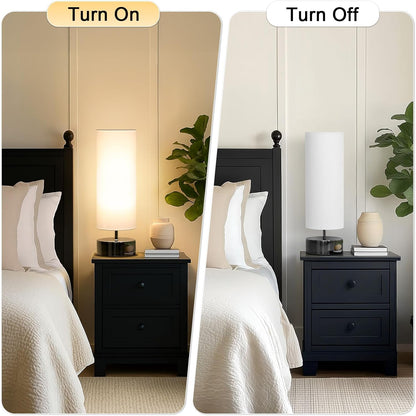 Touch Table Lamp, 3-Way Dimmable Modern Minimalist Accent Bedside Lamp with Cylinder Fabric Shade, Night Light Nightstand Desk Lamp for Bedroom Living Room Kitchen, 9W LED Bulb Included