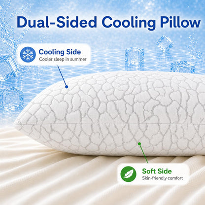 Cooling Pillows for Sleeping 2 Pack, Adjustable Shredded Memory Foam Pillows Queen Size Set of 2, Firm Bed Pillows for Side Back Stomach Hot Sleepers, Cold Pillow with Removable Washable Cover