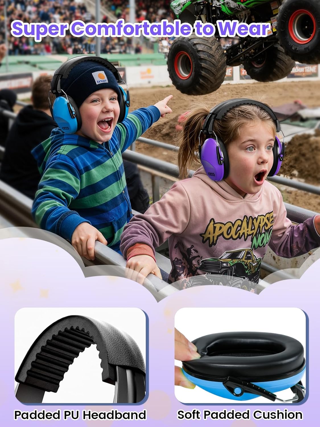 Dr.meter Ear Muffs for Noise Reduction: 27.4SNR Noise Cancelling Headphones for Kids Adults, EM100 Adjustable Hearing Protection Earmuffs for Monster Jam, Autism Sensory, Concerts, Fireworks- 3PACK