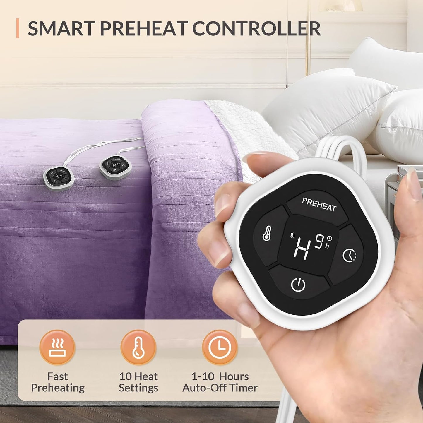 HOMLYNS LuxeHeat Heated Blanket Electric Blanket, Soft Flannel Sherpa Heated Throw, Heating Blanket with 5 Heat Settings, 3 hrs Timer Auto Shut Off (50x60 inches, Purple), Only for 120V Voltage Use