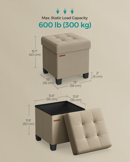 SONGMICS Storage Ottoman, Small Ottoman Foot Rest with Legs, 12.6 x 15.7 x 13.2 Inches Foot Stool, Load up to 660 lb, for Living Room, Bedroom, Dorm, Slate Gray ULSF012G01