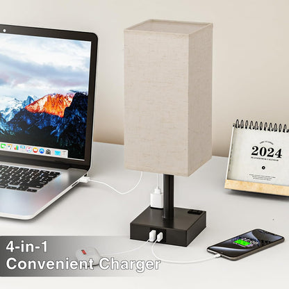 Touch Bedside Table Lamp for Bedroom - Dimmable, USB C+A, 2 AC Outlets