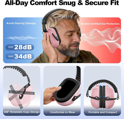 Floriogra Noise Reduction Ear Muffs, NRR 34dB Ear Protection, Hearing Protection Noise Cancelling Headphones for Adults Kids Autism, Shooting Ear Protection for Gun Range, Mowing, Construction