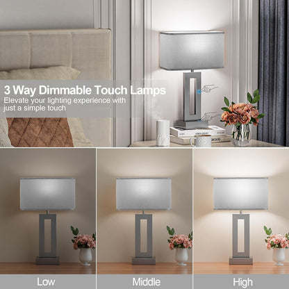 Gold Table Lamps Set of 2, 16.4" Bedside Lamps for Nightstand with USB C+A
