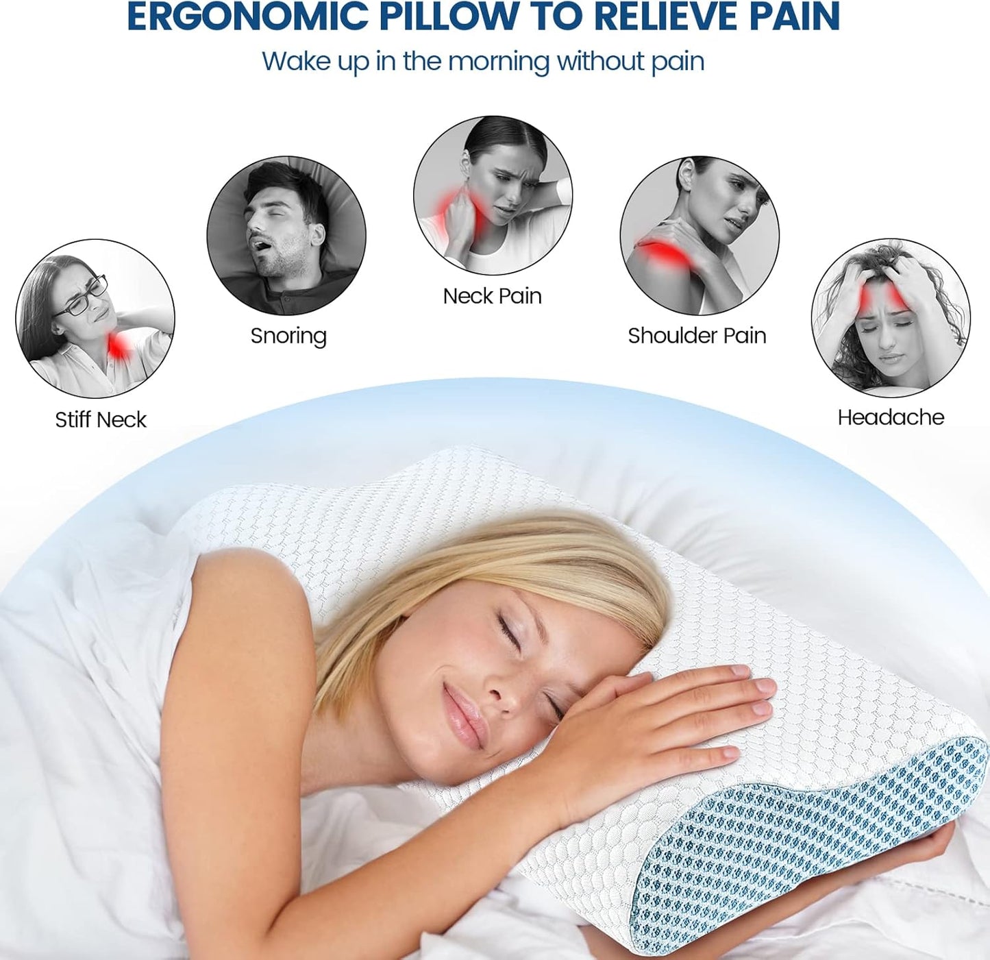 Memory Foam Pillows Neck Pillow Bed Pillow for Sleeping, Ergonomic Cervical Pillow for Neck and Shoulder Pain Relief,Orthopedic Contour Pillow for Side Back Stomach Sleeper(Blue&Grey)