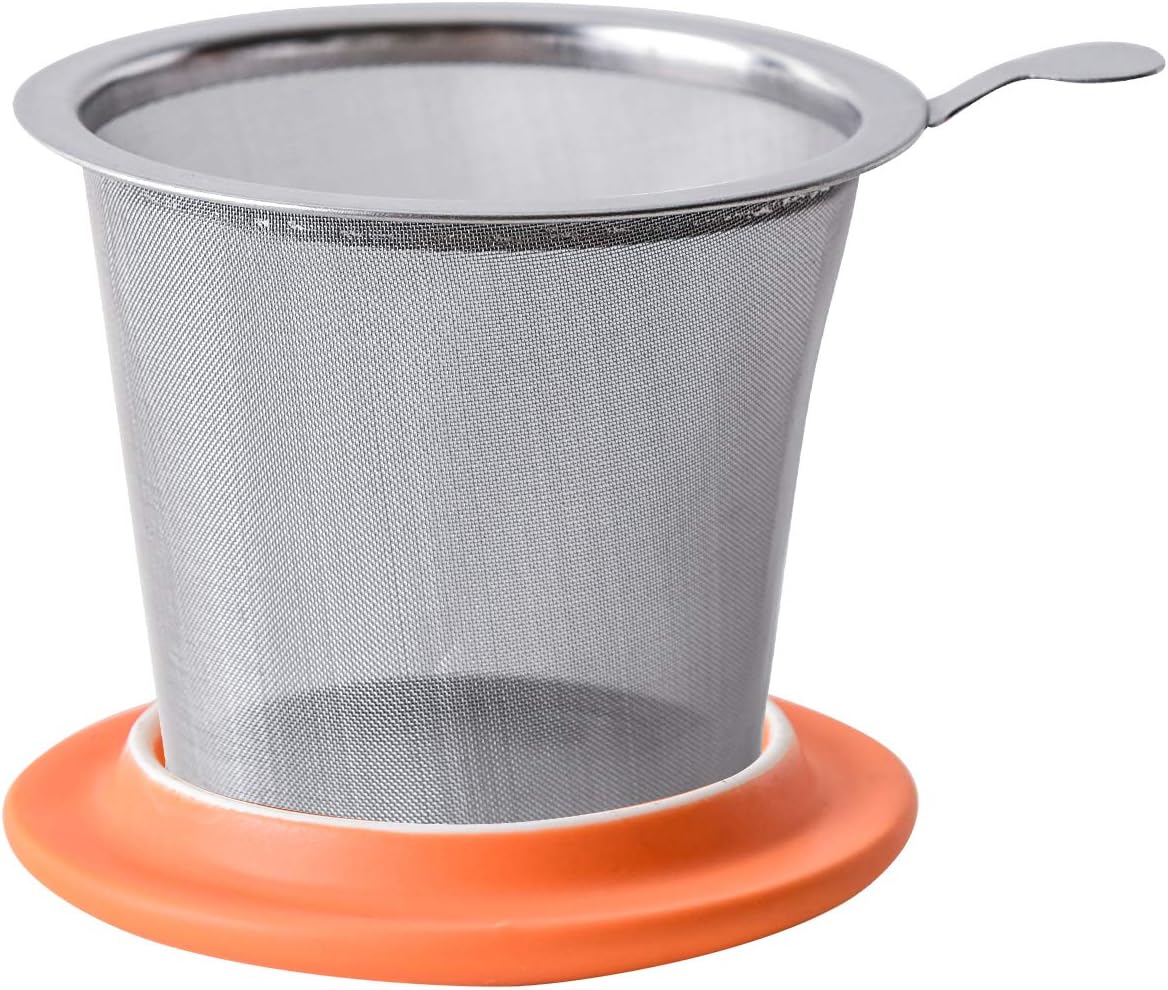 Yundu 12 OZ Matte Green Ceramics Teacup with Infuser and Lid, Mug with Lid for Steeping - Stainless Steel Infuser for Loose Leaf Tea, Home Office Gift for Tea Lovers