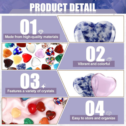 100PCS Worry Stones Heart Shape Healing Crystals, Anxiety Crystal Bulk 0.8 Inch Gem Stones Rocks Crystals Natural Cute Pocket Meditation Heart Beads Wholesale Set Gifts
