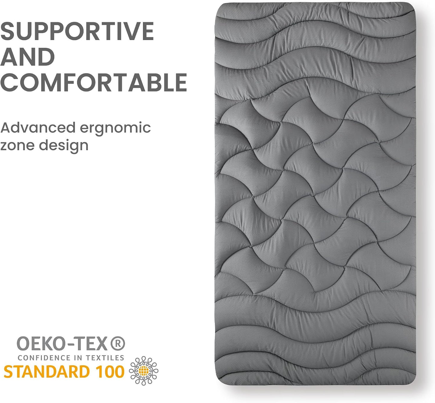 SLEEP ZONE Cooling Queen Mattress Topper, Premium Zoned Cool Mattress Pad Cover, Padded Mattress Protector Breathable Washable, Deep Pocket 8-21" (Grey, Queen)