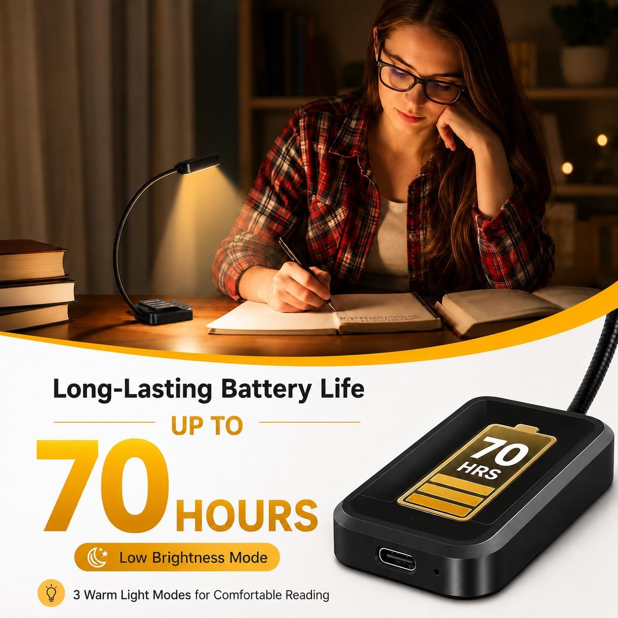 2 Pack Rechargeable Book Lights for Reading at Night, Eye-Caring Clip-On Reading Lights with 3 Color Temperatures & 3 Brightness Levels, Long Runtime Small Lightweight Clip on Lamp, Gifts for Reader