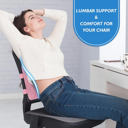 Lumbar Support Pillow for Office Chair Back Support Lumbar Pillow for Car, Gaming, Office Chair - Improve Sitting Posture & Back Pain Relief, Memory Foam, Adjustable Straps, Grey