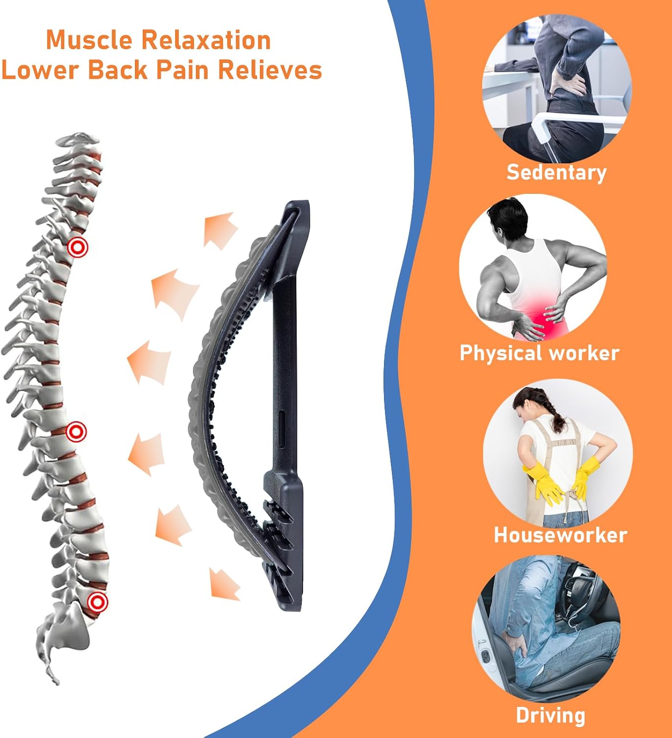 Back Stretcher for Lower Back Pain Relief - 4 Level Adjustable Spine Decompression & Cracking Device, Lumbar Support for Sciatica, Scoliosis and Posture Correction(Blue)