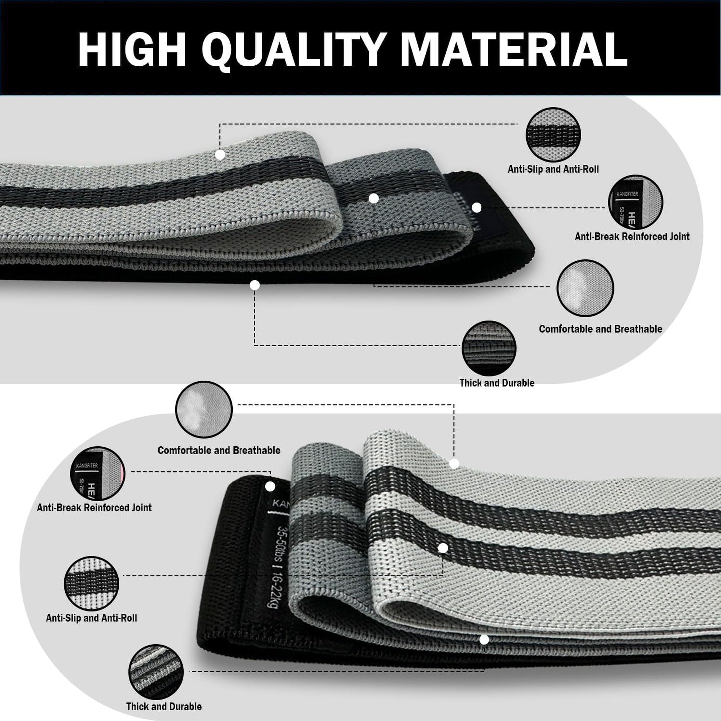 KANGFITER Long and Short Fabric Resistance Bands with Door Anchor, Non-Slip Stretch Booty Bands for Working Out Women & Men, Loop Exercise Elastic Bands for Home Physical Therapy Yoga Pilates