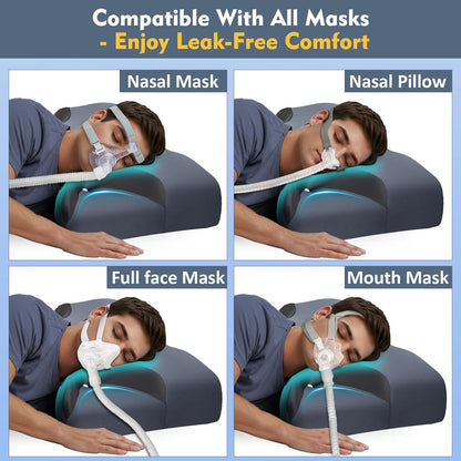 Adjustable CPAP Pillow for Side & Back Sleepers – Reduce Mask Air Leaks & Pressure, Cervical Memory Foam Neck Support with 2cm Removable Insert, Cooling Washable Cover – Fits Full Face & Nasal Masks