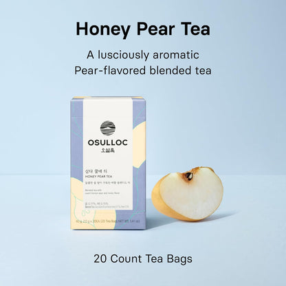 OSULLOC Honey Pear Tea (Sweet Pear & Honey Flavor), Iced tea bags Fruit tea Blend, Premium Teabags from Jeju Island, 20 count
