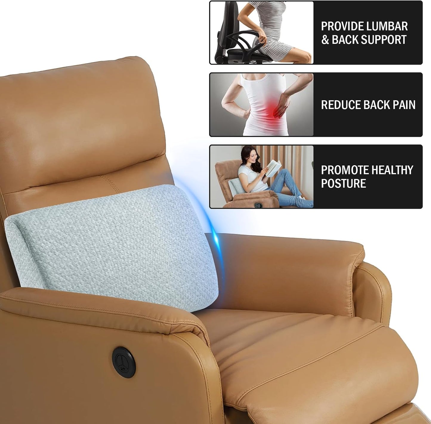 HOMBYS Lumbar Support Pillow for Recliner Chair, Memory Foam Back Support Cushion for Elderly,Extra Large Lumbar Support Pillow,Thick Backrest for Home Reading (Grey, 20“x13.5"x5")