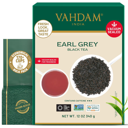 VAHDAM Earl Grey Tea Loose Leaf (12oz|170+ Cups) Black Tea with Bergamot
