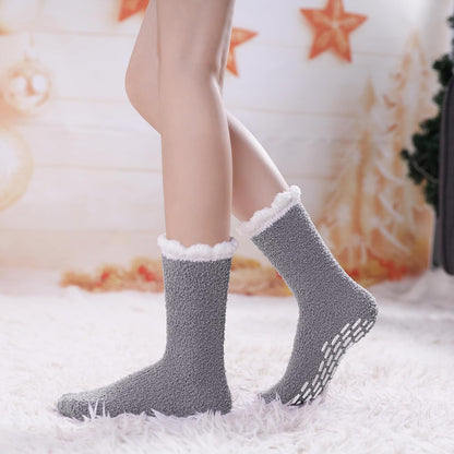LINEMIN Non-Slip Fuzzy Socks for Women - Cozy Hospital Soft Fluffy Socks With Grips - Winter Warm Slipper