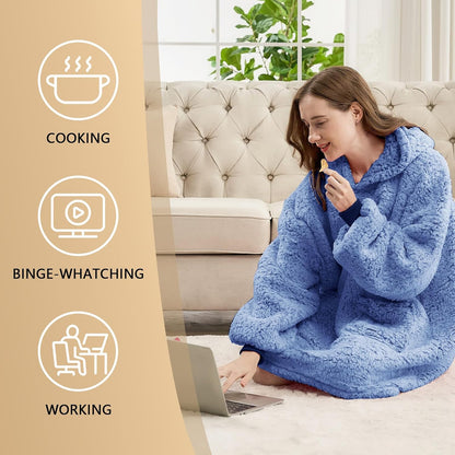 yescool Wearable Blanket Hoodie, Flannel Sherpa Fleece Blanket Sweatshirt for Adults Women Men,One Size Fits All - Colors B