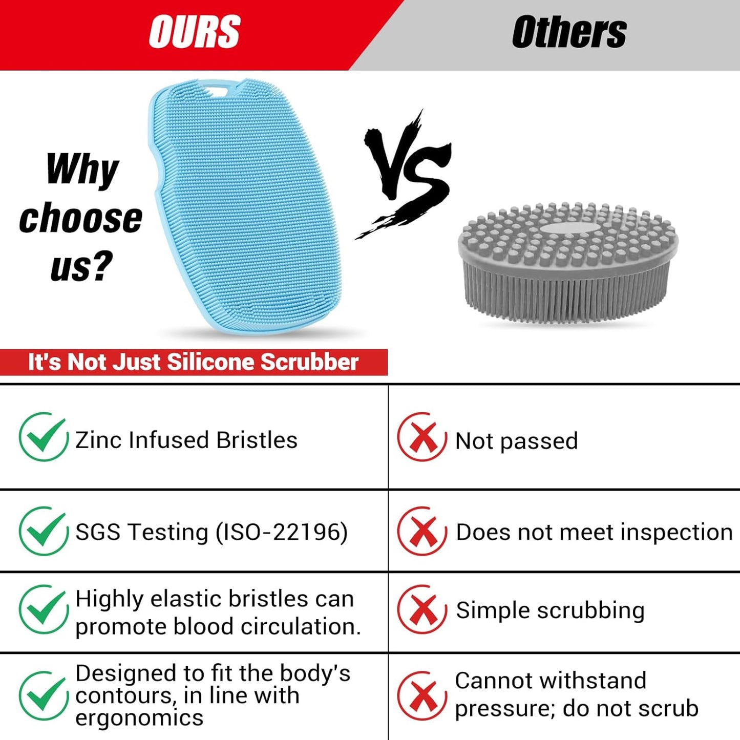 Canroom Silicone Body Scrubber - Zinc Infused-Highly Elastic Bristles Exfoliating Body Scrubber for Shower Body,Cellulite Reduction,Blood Circulation- Black