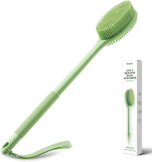 CORATED Silicone Back Scrubber for Shower, Exfoliating Body Scrubber with Long Handle, 2‑in‑1 Body Brush for Women & Men Daily Use, Loofah Alternative Bath Accessories