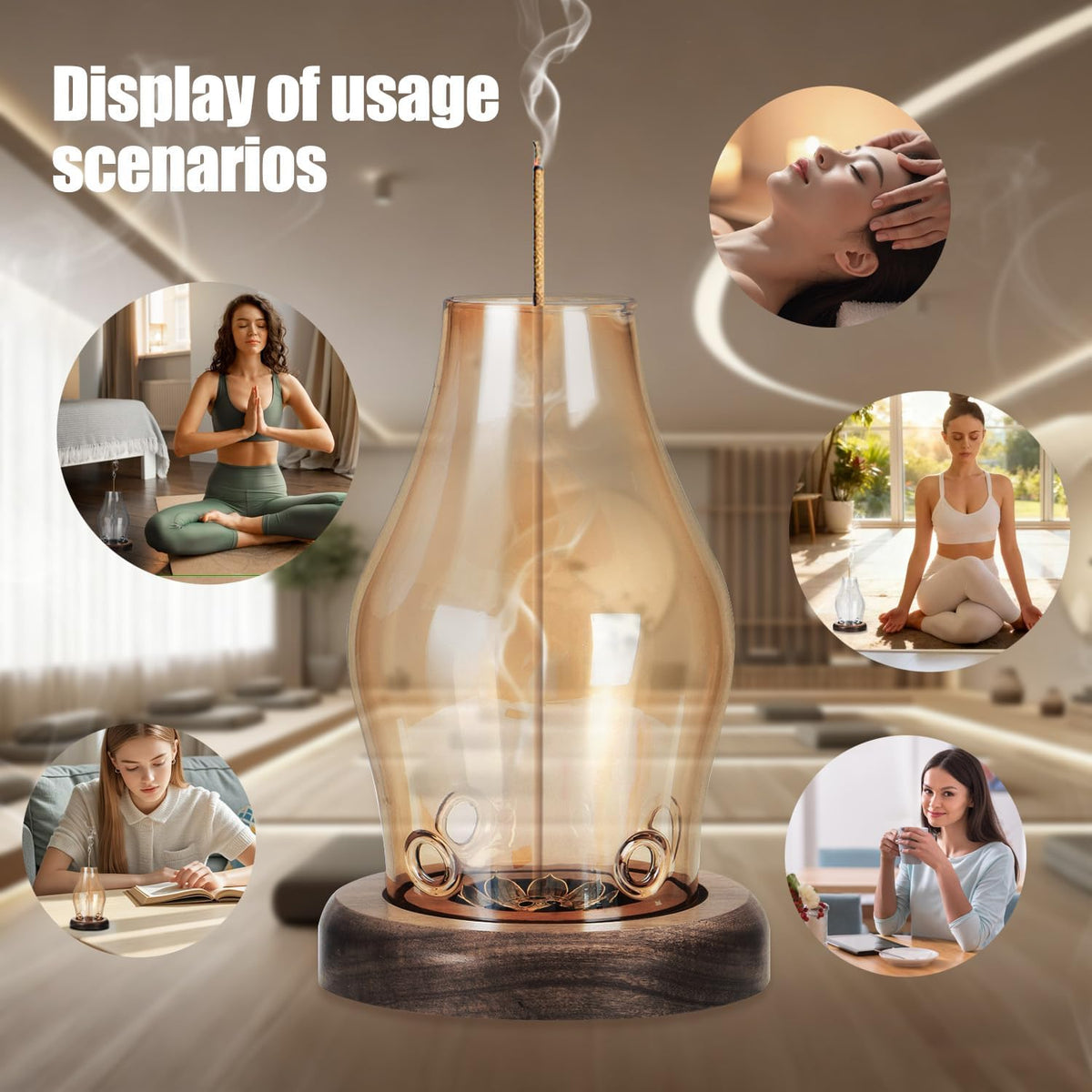 Glass Incense Holder for Sticks, Wooden Incense Stick Holder with Ash Catcher, Modern Insence-Stick Holder, Anti-Ash Flying Incent Holder for Yoga Spa Meditation Zen Home Decor (Transparent)