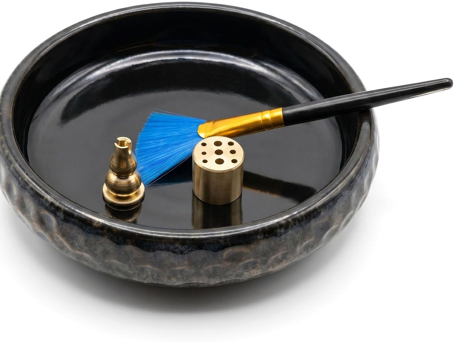6 Inch Incense Holder with Ash Catcher,Handmade Crack Blue Glaze Ceramic Incense Burner Bowl with 9-Hole Design for Sticks,Cones,Coils Sage,Palo Santo - Perfect for Meditation,Yoga & Zen Home Décor
