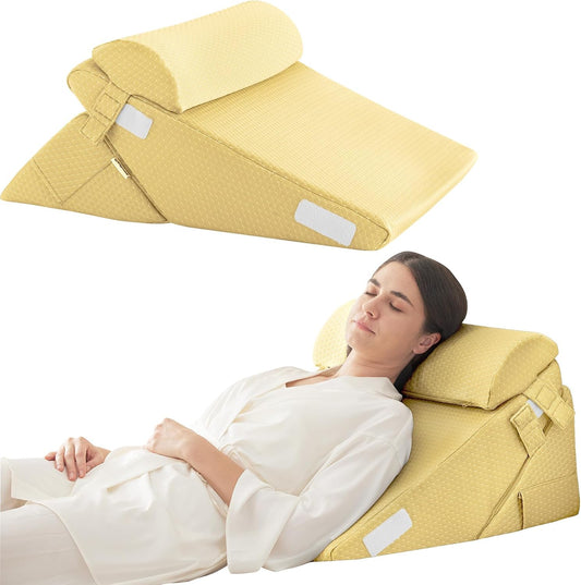 Bedluxe Wedge Pillow Headboard, 3PCS Orthopedic Bed Wedge Pillows Set for After Surgery, Adjustable Pillow Wedge for Acid Reflux&Back Pain Relief, Sleeping, Back Pillow for Bed Sitting Up, White/Grey
