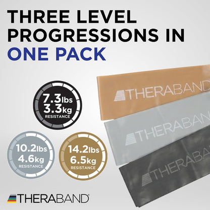 THERABAND Resistance Band Loop Set of 3, Exercise, 12", Black/Silver/Gold