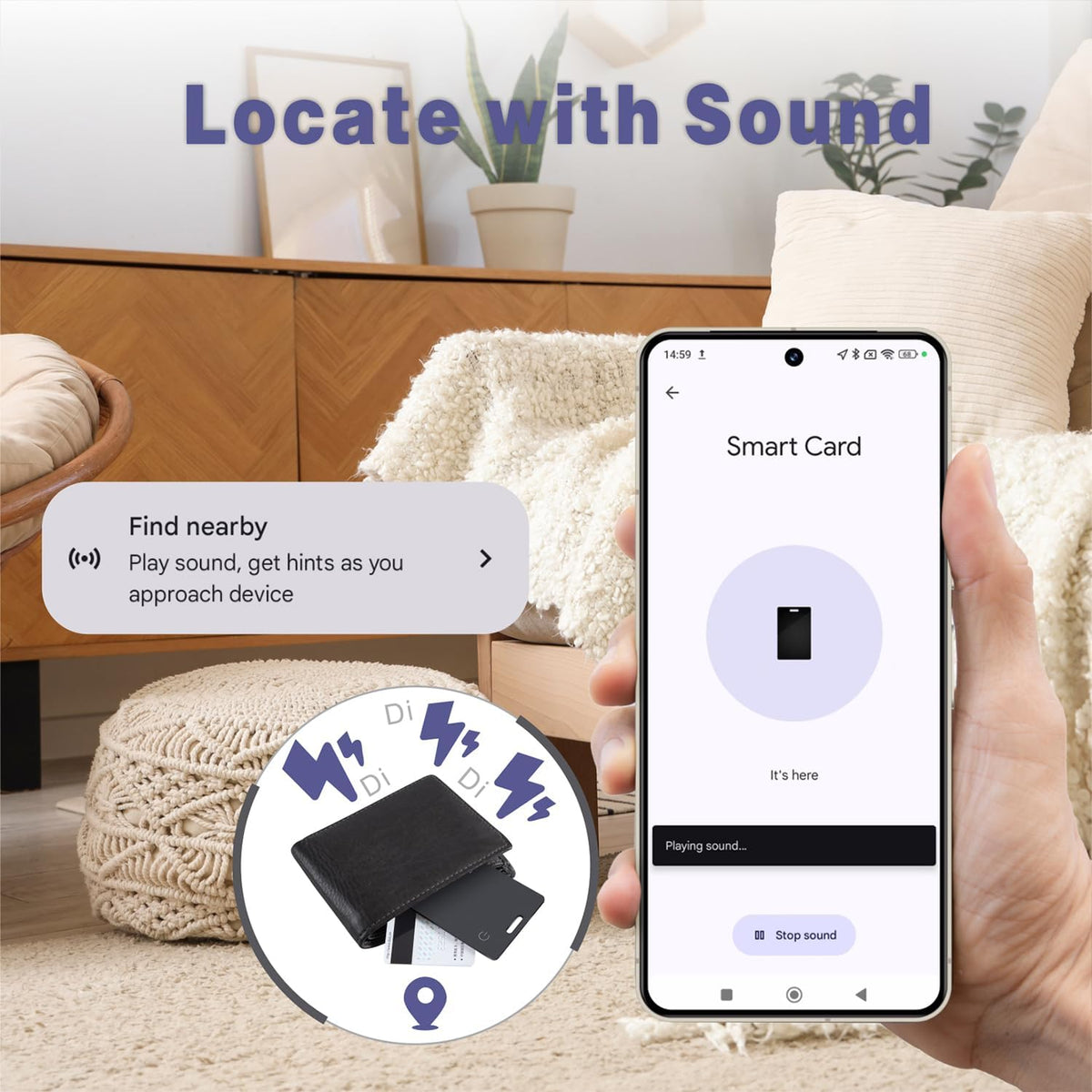 Reyke Android Wallet Tracker Card, Works with Google Find Hub, Rechargeable