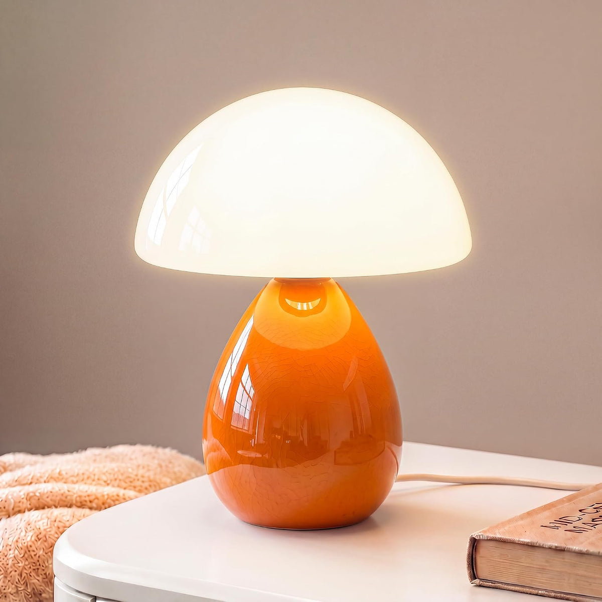 Dawnwake Mushroom Lamp Table Lamp for Bedroom-Small Desk Table Lamps,White