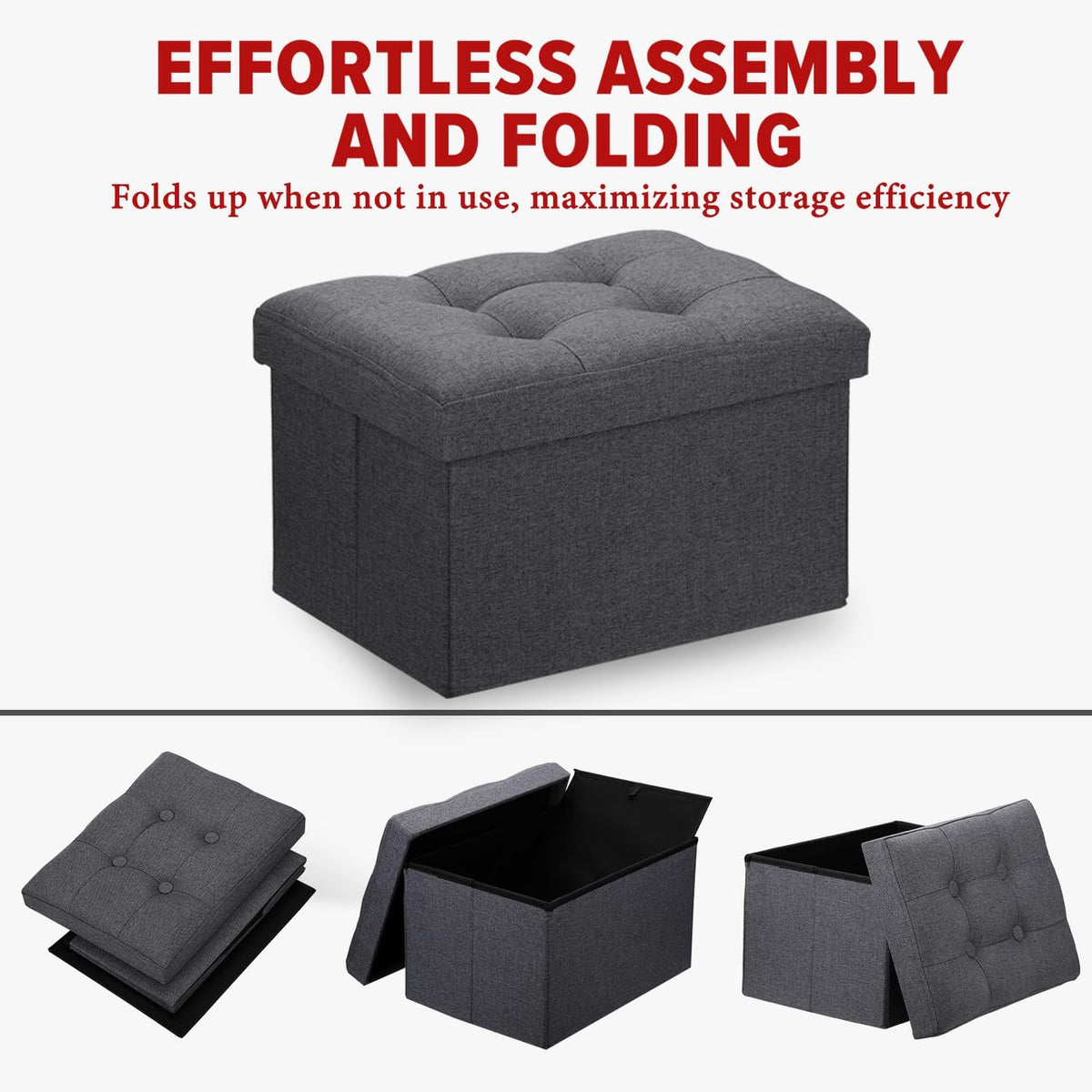 LINMAGCO Ottoman with Storage Small Foot Rest Stool Under Desk Stool Short Folding Footrest for Living Room Bedroom Home Office Dorm Dark Gray 16X12X12IN