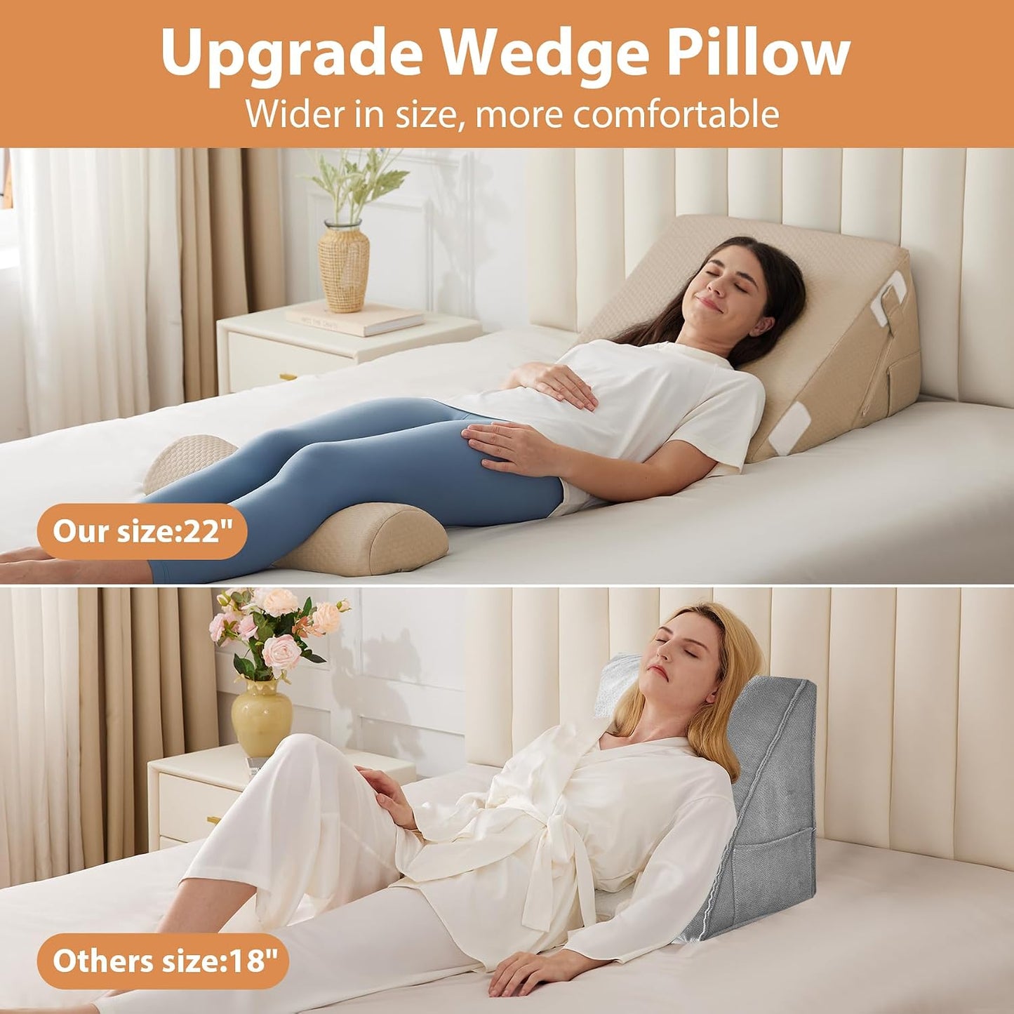 BIEEZZK Wedge Pillow Set for After Surgery, Wedge Pillow for Acid Reflux, Bed Wedge Pillow with Adjustable 9&12inch for Headboard,Sleeping, Orthopedic Memory Foam for Neck&Back Support, White/Grey