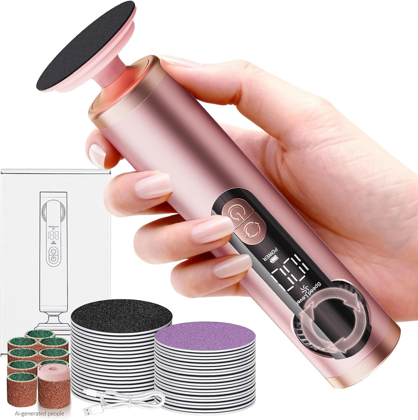Electric Callus Remover for Feet, Rechargeable Pedicure Tools for Feet with 40PCS Sandpaper Discs, Adjustable Speed Heel Scraper for Cracked Heels, Foot Care Scrubber File for Dry Dead Skin