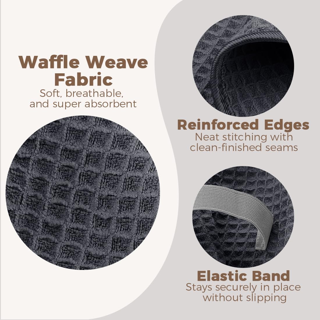 HOMEXCEL 5 Pack Microfiber Hair Towels - 40 x 20 inches Super Soft, Fast Drying Turbans for Long, Thick, Curly Hair - Anti Frizz Wrap with Elastic Strap