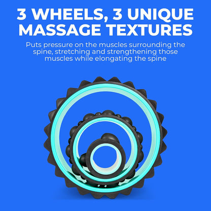 Chirp Wheel XR 3P Massage Roller Set - 10” Acupressure, 6” Knot-Kneading Thumb, 4” Neck & Headache Tension Relief, High Density Foam Massage Rollers for Back & Neck Pain, 500lbs Capacity, Black