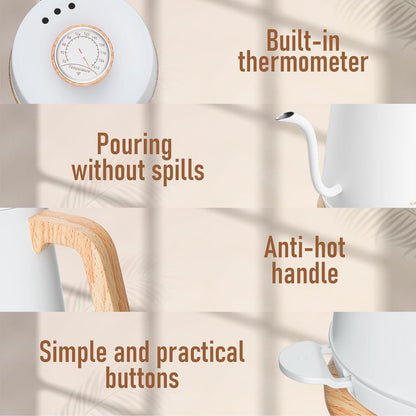 Nueve&Five Gooseneck Electric Kettle with Thermometer, Copper Tea Kettle with Auto Shut-Off,1000W Hot Water Kettle Electric of Stainless Steel,Electric Kettles for,Coffee & Tea