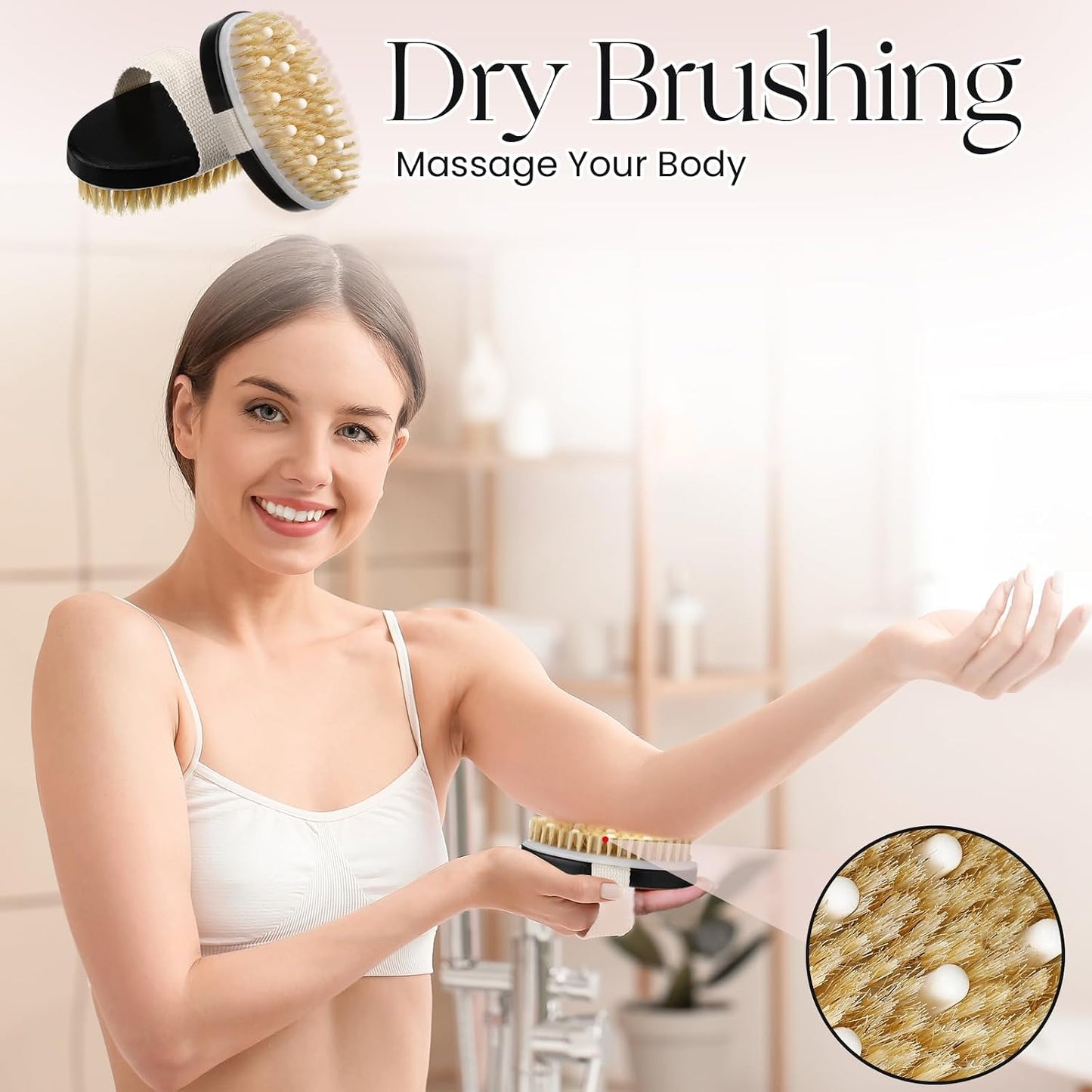 Gejoy 10 Pcs Dry Brushing Body Brush for Lymphatic Drainage Exfoliating Brush with Massage Nodule Dry Skin Body Scrubber Cellulite Shower Circulation Dead Exfoliator (4.92 x 2.56 Inches,Wood Color)
