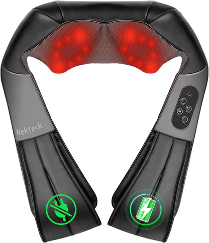 Nekteck Shiatsu Neck Massager with Heat, 2026 Upgraded Cordless Massage