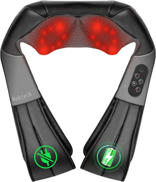 Nekteck Shiatsu Neck Massager with Heat, 2026 Upgraded Cordless Massage
