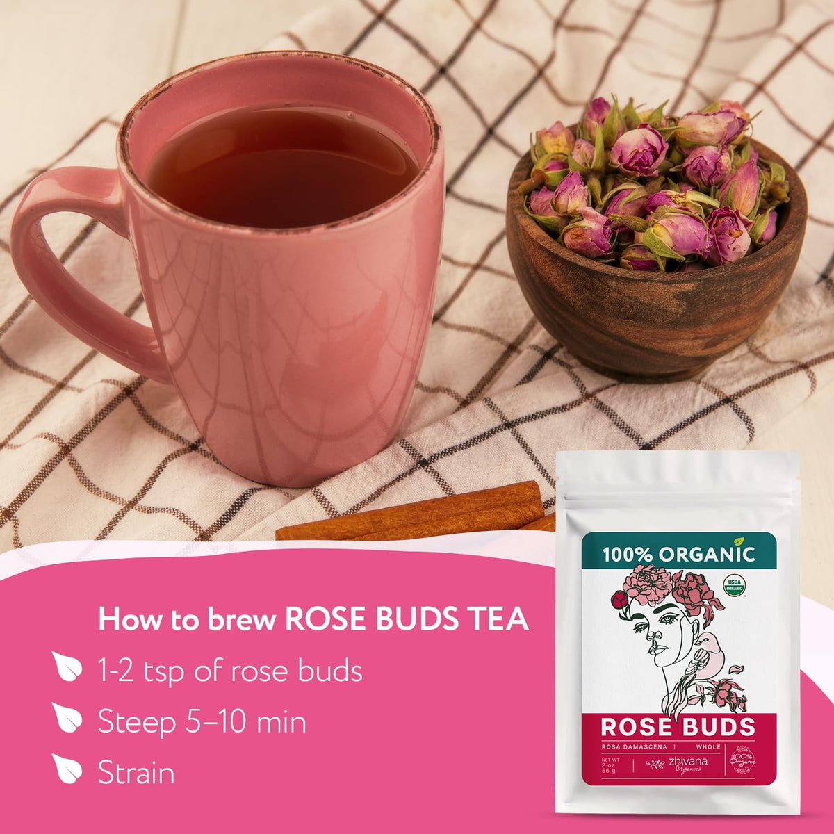 Organic Rose Petals (2oz.) - Rose Tea Organic Loose - Food Grade Rose Buds