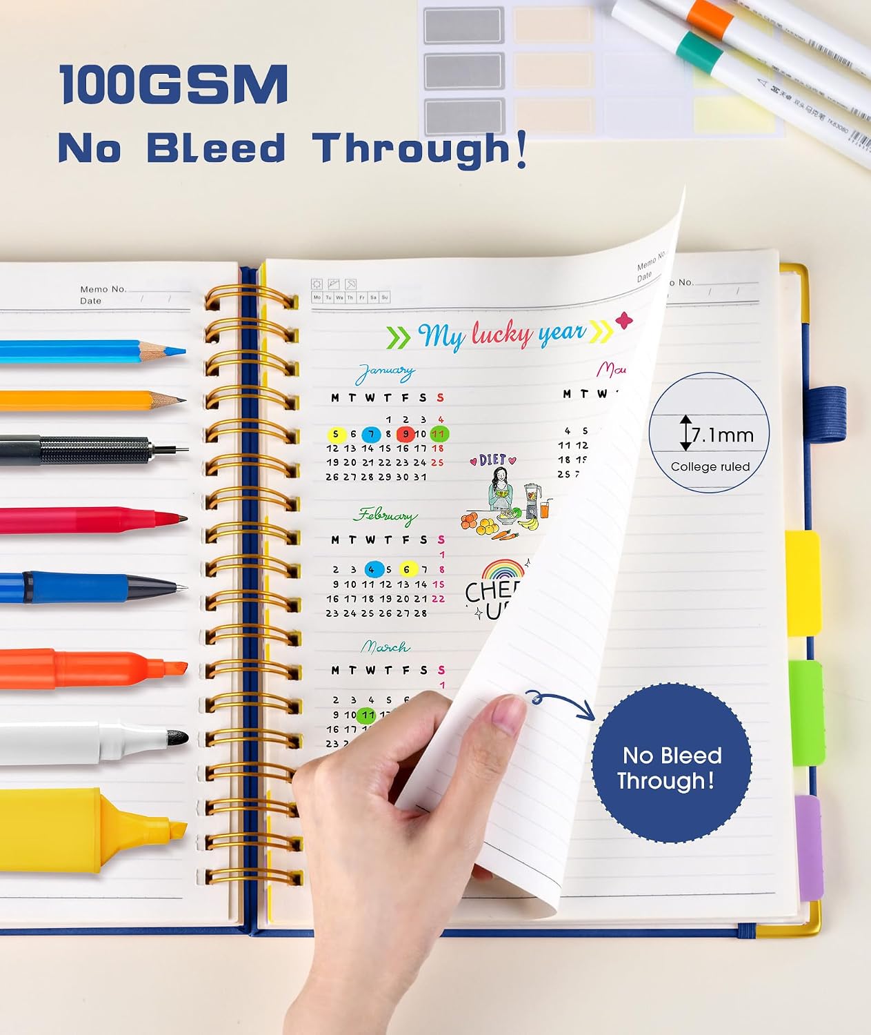 Hardcover Spiral Notebook journal with Removable Dividers Tabs, 300 Pages Leather 5 Subject Notebook College Ruled, 8"x10" Large B5 Notebooks for Work School Note taking, Lined Journal for Women,Black