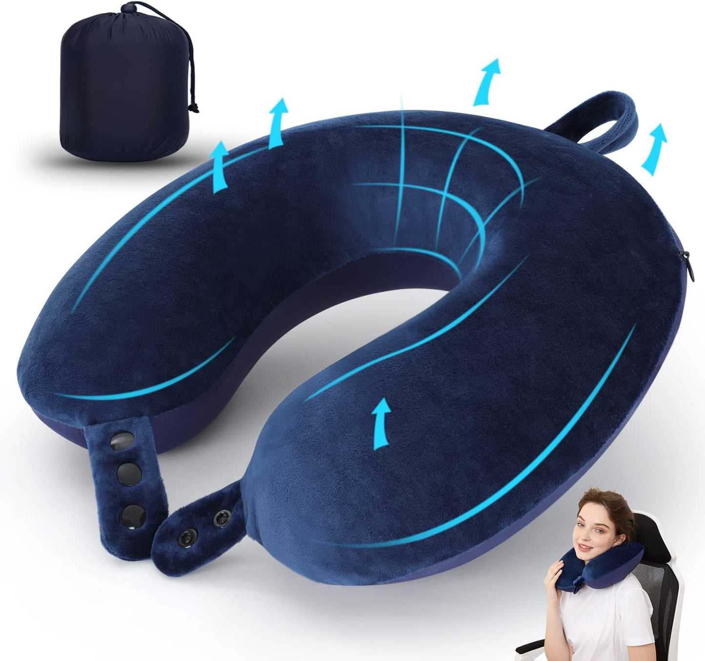 TALLGO Travel Pillow, Best Memory Foam Neck Pillow Head Support Soft Pillow for Sleeping Rest, Airplane Car & Home Use (Black)