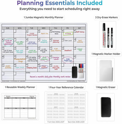 Dry Erase Monthly Extra Large White Board Calendar for Wall, 25" by 38", Jumbo Laminated Erasable One Month Whiteboard Calendar, Huge Oversized Blank 30-Day Poster with Lines and Squares