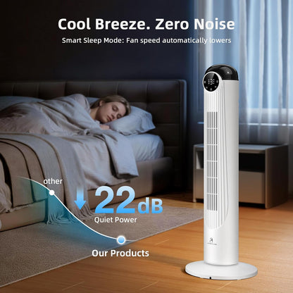 Antarctic Star T36 Tower Fan-36 Inch, Bladeless Oscillating Fan with Remote, 6 Speeds & 4 Modes, LED Display, 9H Timer, Quiet Floor Standing Fan for Bedroom Living Room Office, Pink